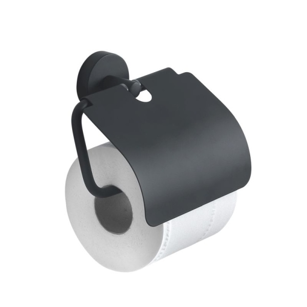Eros Toilet Roll Holder with Flap - Black