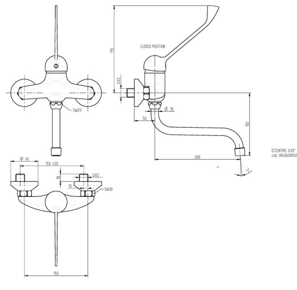 Monolith Wall Mounted Medical Lever Tap With Swinging 'S' Spout